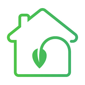 Karrikatur grünes energieeffizientes Haus mit nachhaltigkeits-Charakter